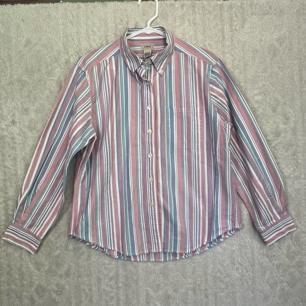 Vintage L.L. Beans Women's 100% Cotton Poplin Striped Button Down Sz MP Prep
